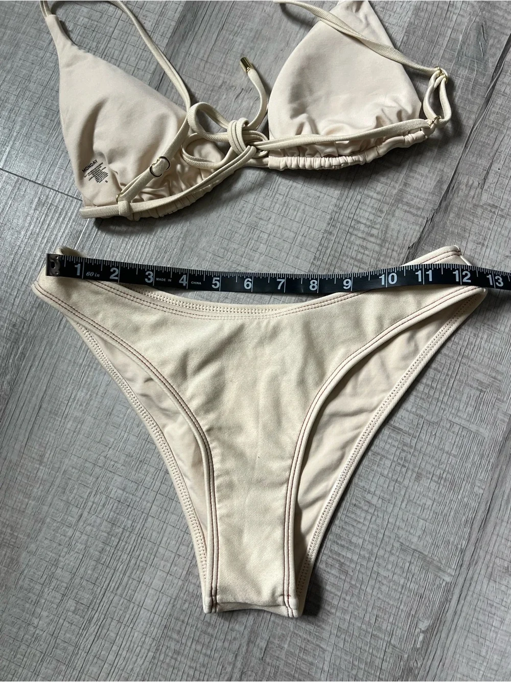 MONDAY SWIMWEAR Kauai Top + Byron Bikini Bottoms in Champage Denim Small